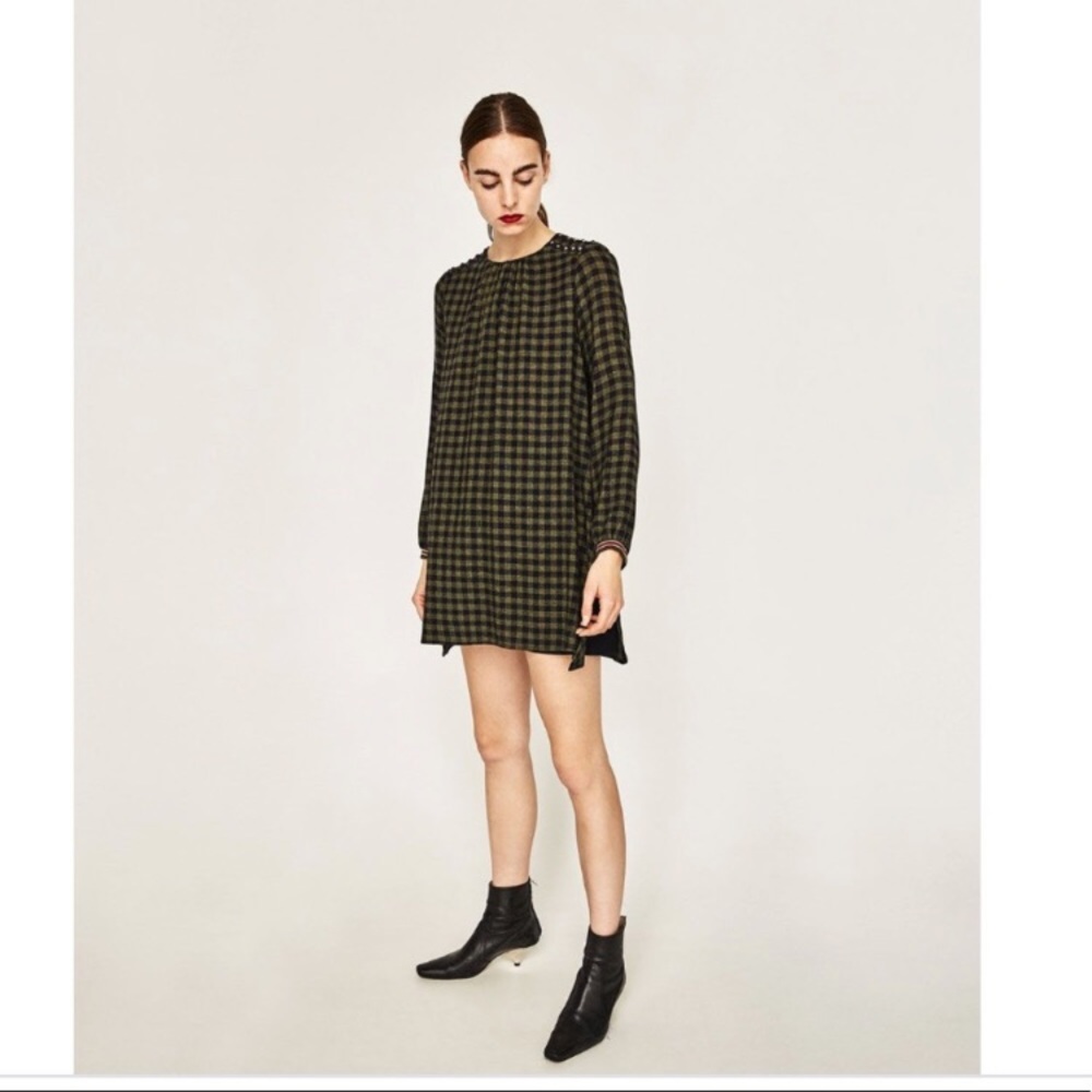 Black and green check dress/romper